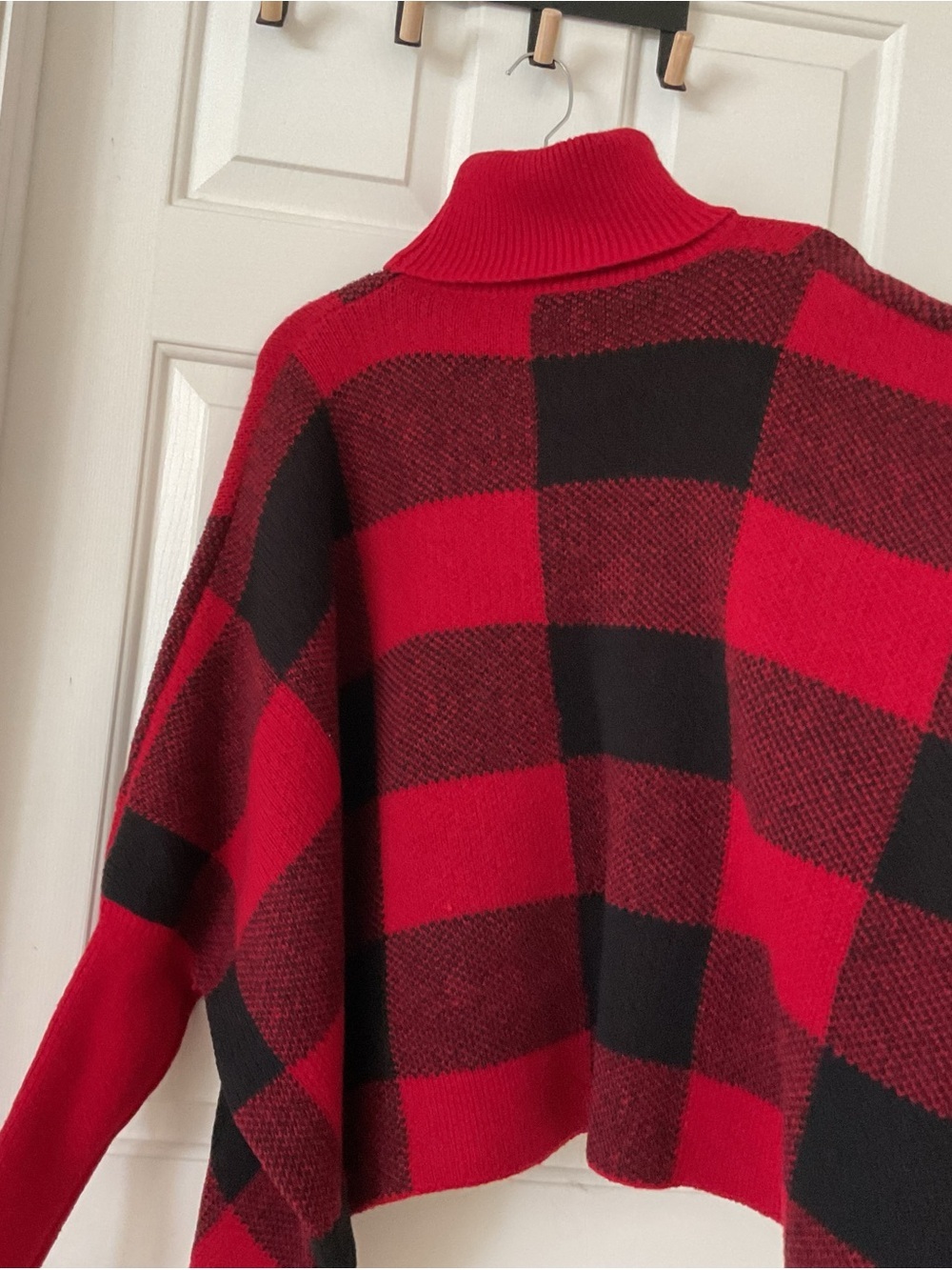 SHEIN Red and Black Turtleneck Poncho Sweater - Picture 2 of 6